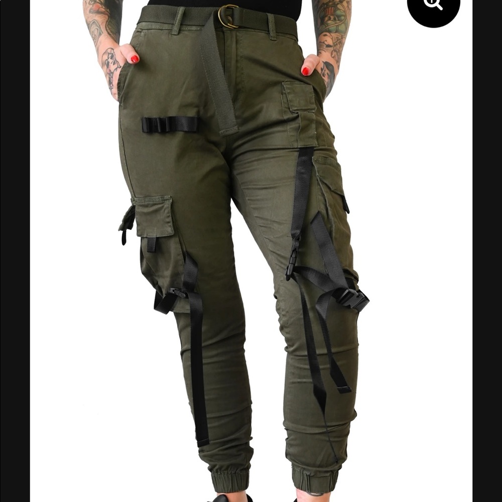 Olive green jogger utility pants
